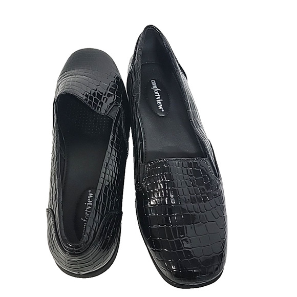 Comfortview Leisa Black Patent Croco-Embrossed Flats Size 11M - Picture 8 of 10